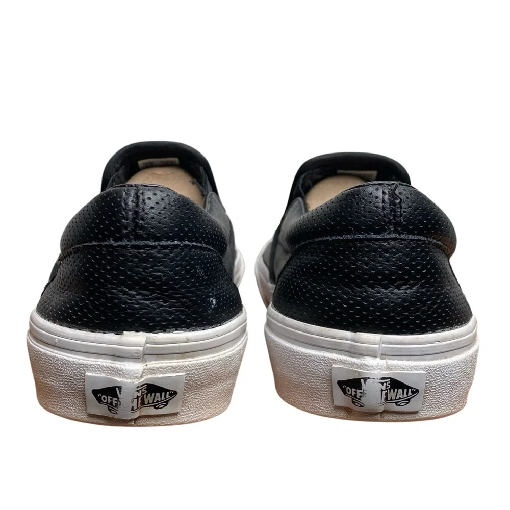 Vans Men's Black Perforated Leather Classic Slip-On Shoes Sneakers Size 8.5